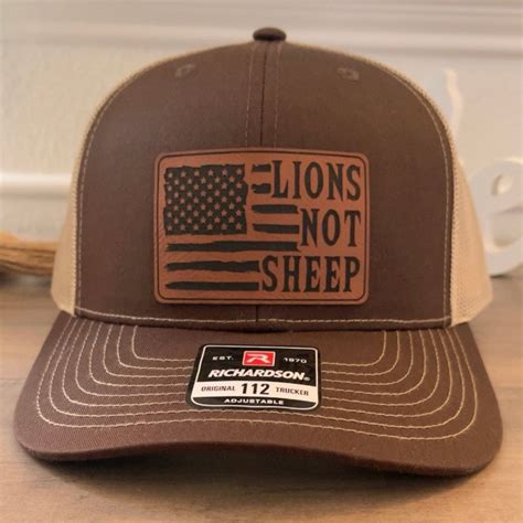 Lions Not Sheep American Flag Leather Patch Hat Brown - VividEditions
