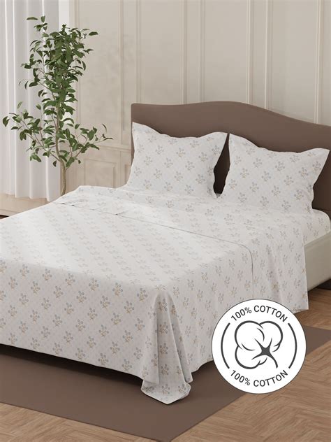 Lumina Floret 100% Cotton 144 TC Blue & White Floral Double Bedsheet w