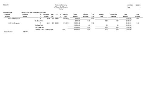 A/R Batch Draft Creation Report (R03B671)