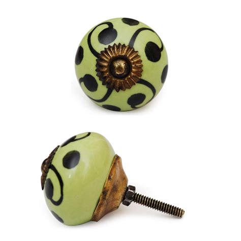 Green Design on a Lime Green Round Ceramic Cabinet Knob – NEERJA ...
