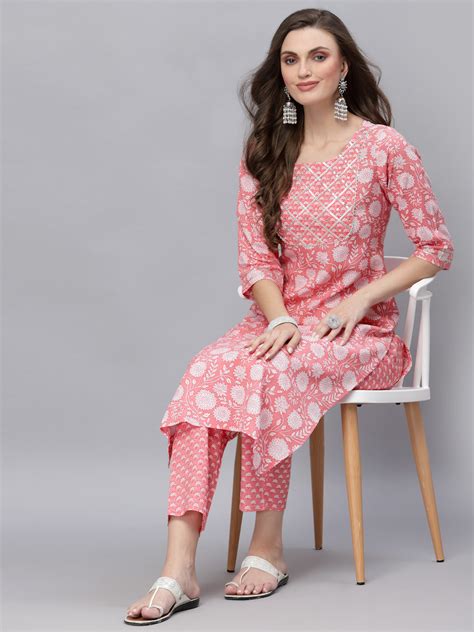 Floral Printed & Embellished Rayon Straight Kurta Pant Set – Trendphoria