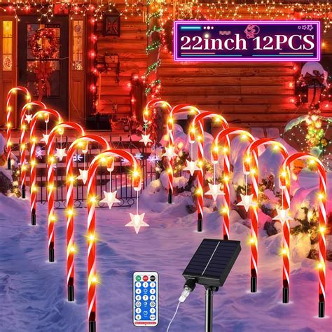 Sunshin 12 Packs Candy Cane Light Pathway, Outdoor Christmas ...