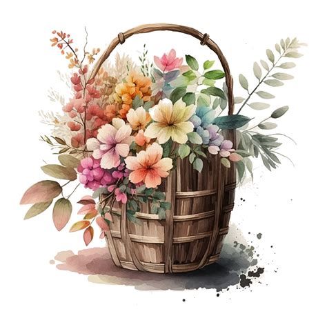 Watercolor Flowers Clipart vector, Easter Basket Png, Spring Floral ...