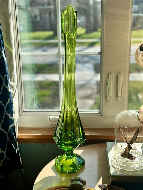Vintage 24” Viking Glass Vase – Epic Green Swung Glass Pedestal Vase ...