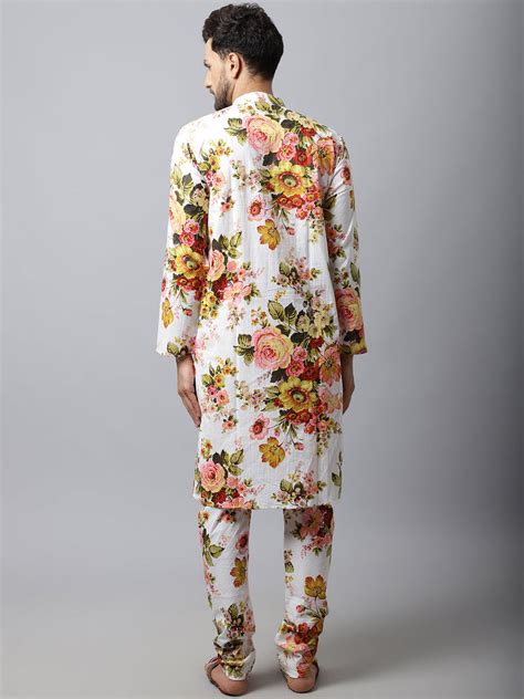 White Floral Men Kurta Churidaar – anokherang