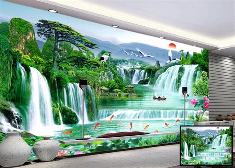 Waterfall and Fishes wall covering – Myindianthings