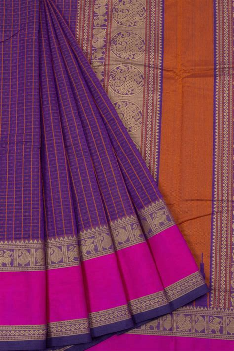 Violet Handloom Kanchi Cotton Saree | Avishya.com