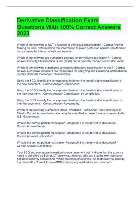 Derivative Classification Exam Answers