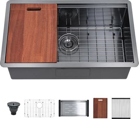 Davivy 30 x 18 x 10 Inch Black Undermount Sink, 16 Gauge Gunmetal Black ...