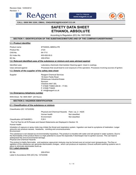 safety data sheet ethanol absolute