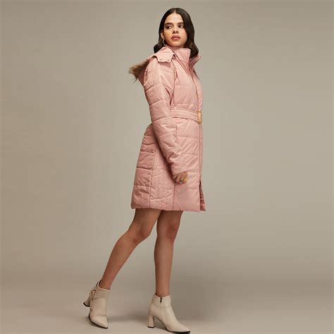 Buy Twenty Dresses by Nykaa Fashion Blush Pink Quilted Fur Puffer ...