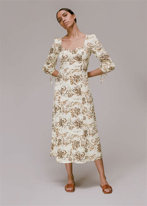 Multicolour Halle Rococo Linen Blend Dress | WHISTLES | Whistles UK