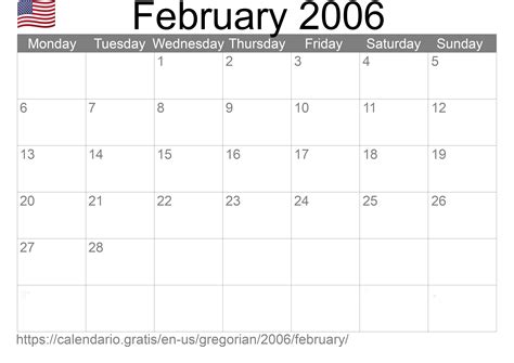 Calendar February 2006 from United States of America in English ...