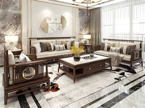 新中式沙发组合现代大别墅刺猬紫檀全实木家具客厅红木茶几电视柜-美间设计