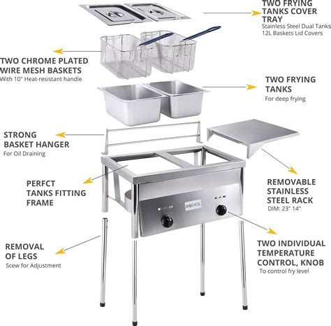 Buy Bioexcel SS22 Two-Tank Outdoor Deep Fryer-Adjustable Temperature ...