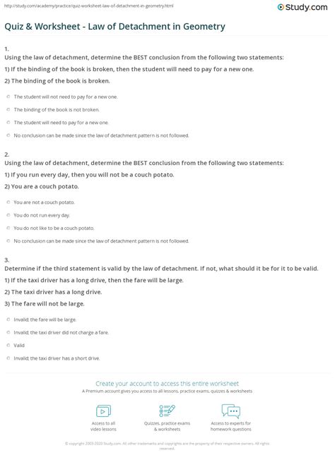 Quiz & Worksheet - Law of Detachment in Geometry | Study.com
