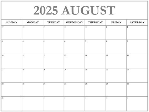 Printable August 2025 Calendar Photo - Free download and print for you.