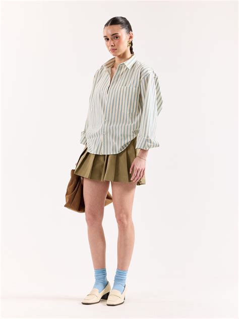 Buy Cream & Blue Striped Poplin Oversized Shirt Online at Best Price ...