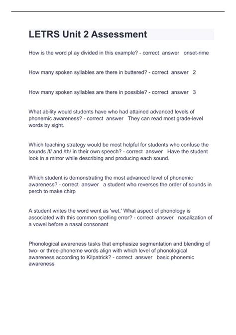 LETRS Unit 2 Assessment Question and answers correctly solved 2023/2024 ...