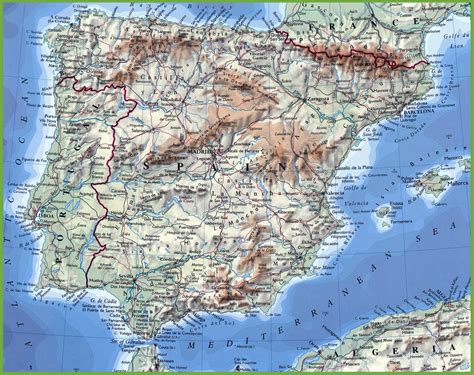 Geographical map of Spain: topography and physical features of Spain
