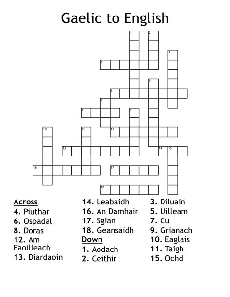 Gaelic to English Crossword - WordMint