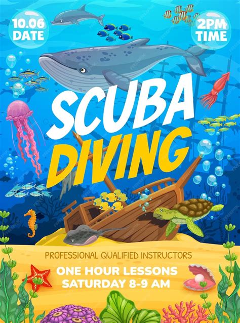 スキューバ ダイビング チラシ水中風景ポスター | Premiumベクトル素材