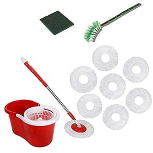 Midrib Bucket Mop with 7 Microfiber 1 Scrubber, 1 Brush for Home and ...