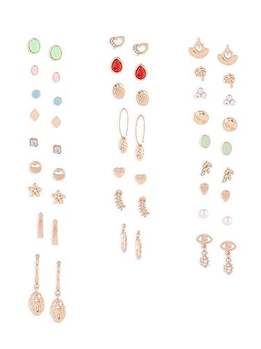 ZAVERI PEARLS Set Of 25 Gold Tone Smart Casual Wear Studs & Drop ...