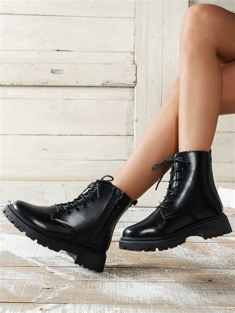 Lace-up Front Zipper Side Combat Boots | SHEIN USA