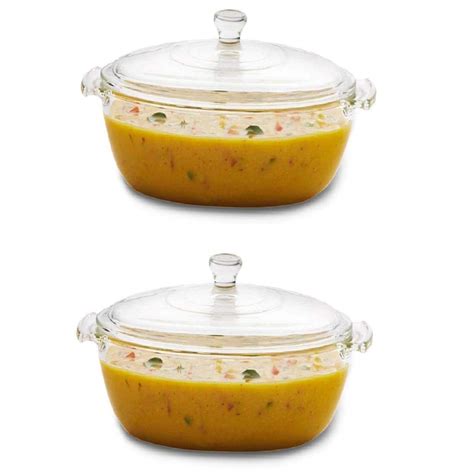 Buy FIMBRIA Glass Casserole (Pack of 2)-1000ml- Round Serving Rice Bowl ...