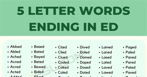 585 Examples of 5 Letter Words Ending in ED • 7ESL