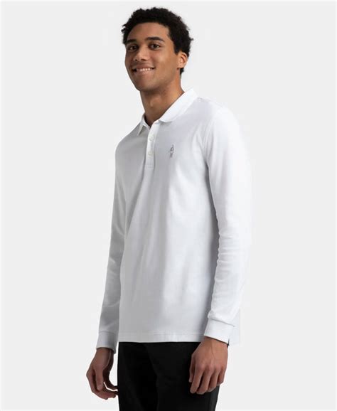 Buy Super Combed Cotton Rich Solid Full Sleeve Polo T-Shirt with Ribbed ...