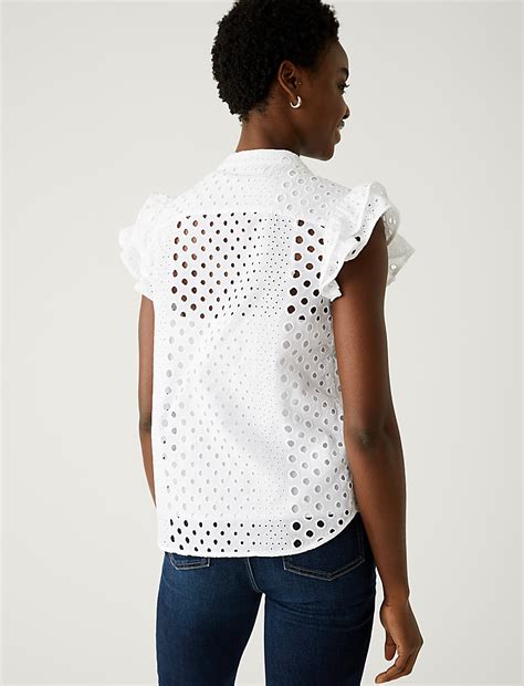 Buy Pure Cotton Broderie Frill Detail Top at Marks & Spencer