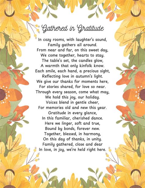 Gathered in Gratitude Thanksgiving Poem 8.5x11 & A4 Portrait - Etsy