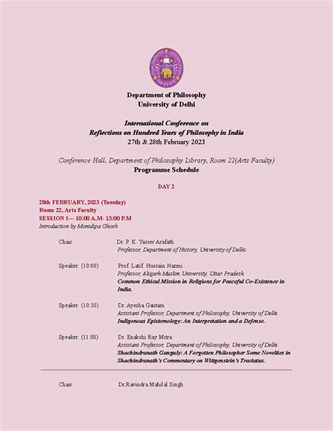Day 2 Schedule for International Philosophy Conference (27-28 Feb 2023 ...