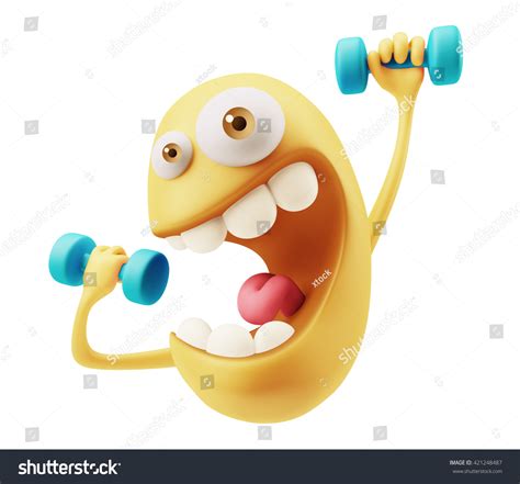 Strength Emoji Cartoon Tired Training Emoticon Stok İllüstrasyon ...