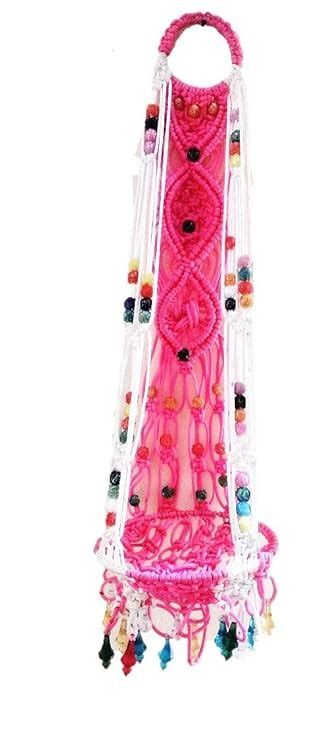 Generic Nylon Macrame Jhula (ring 1: 2 inch ring 2: 7 inch, Pink White ...