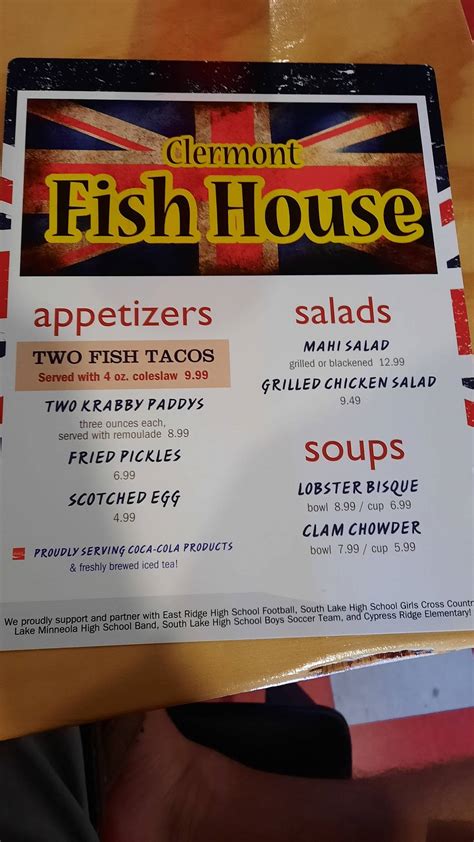 Menu at Clermont Fish House restaurant, Clermont