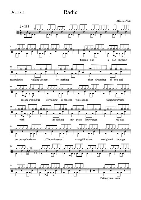 [S] Radio (Alkaline Trio) Drum Kit Sheet Music : sheetmusic