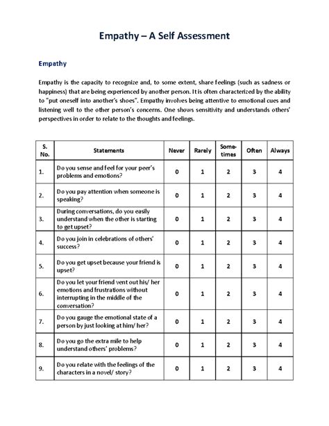 Empathy - Self Assessment Questionnaire - Studocu