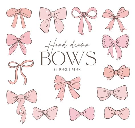 Bow Clip Art, Pink Bows, Hand Drawn Bow Clip Art, Ribbon Clip Art, Baby ...