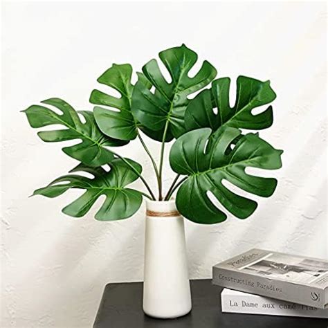 Buy Artificial Monstera Deliciosa Leaves Fake Palm Tree Plant Faux ...