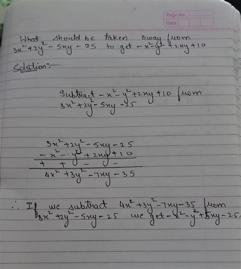 What should be taken away from 3x² + 2y² - 5xy – 25 to get - x² - y² ...