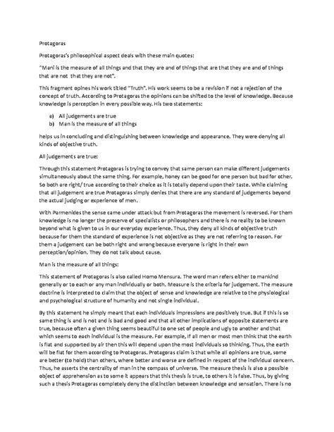 PHIL 101: Protagoras’ Relativism and its Skeptical Challenges - Studocu
