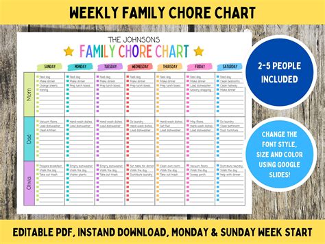 Printable family chore chart weekly chore list editable etsy – Artofit