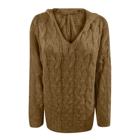 ALLLIST Casual Womens Sweaters with Hood Pullover Long Sleeve Brown ...