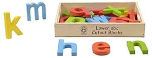 Skillofun Wood Lower ABC Cutout Block (az) (in Wooden Box) Colored ...