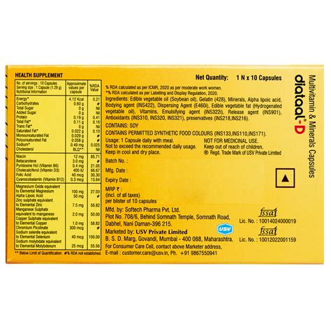 Buy Diataal-D Multivitamin For Men & Women 10 Capsules | vit. D, ALA, B ...