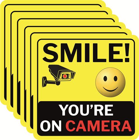 Smile You're On Camera Sign, Double-Sided 6 Pack 6"x6" Vinyl Decals for ...