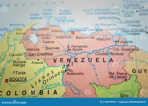 Location Venezuela, Venezuela Country on Paper Map Close Up View. Stock ...